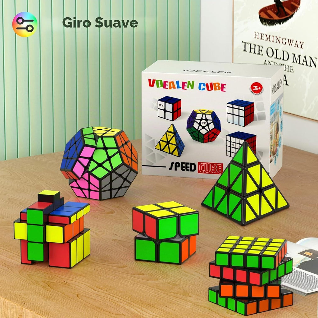 Vdealen Juego de cubos de velocidad, 2 x 2, 4 x 4, espejo piramidal, dodecaedro, paquete de cubos mágicos, rompecabezas de juguetes para premios de aula, fiesta de cumpleaños, para niños, adolescentes y adultos, paquete de 5