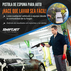 SwiftJet Pistola de espuma para lavado de autos + guante de microfibra – Funciona con cualquier jabón – Pulverizador de espuma para manguera de jardín – Kit de lavado de coche de cañón de espuma – Accesorios de coche Pistola de espuma negra con manopla