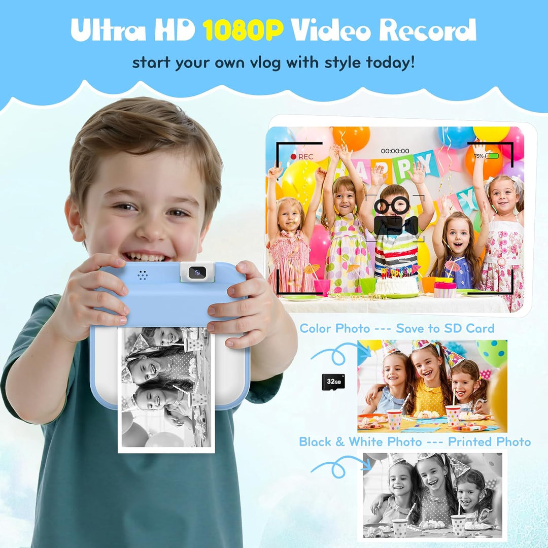 Cámara para niños con impresión instantánea: cámara digital con len...