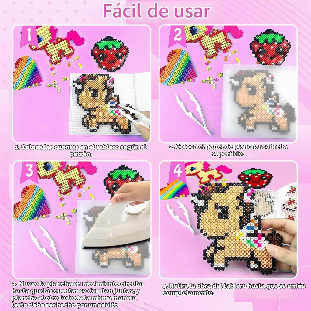 Kit de 11000 cuentas fusibles - Juego de cuentas de 5 mm de 20 colores con caja de almacenamiento, tablero de clavijas, papel de planchado y accesorios, kits de arte y manualidades para niños de 5