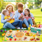 78 piezas de alimentos de juguete para cocina de niños, alimentos de juguete para cortar con canasta de almacenamiento, accesorios de cocina de juguete, juguetes de comida con verduras, frutas, comida