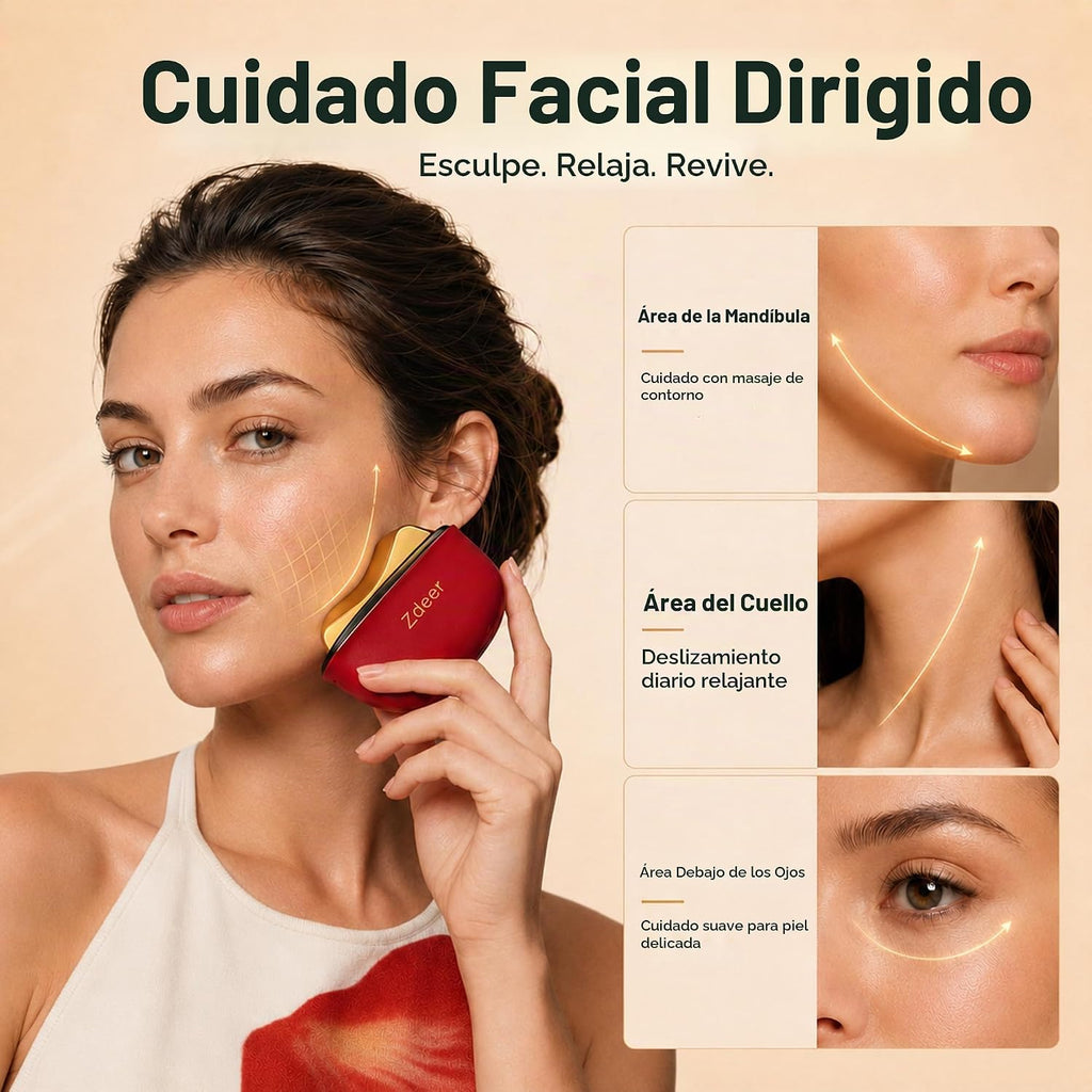 GS5 Herramienta de Gua Sha Eléctrica Calentada, Masajeador Facial con Luz Roja, Rojo