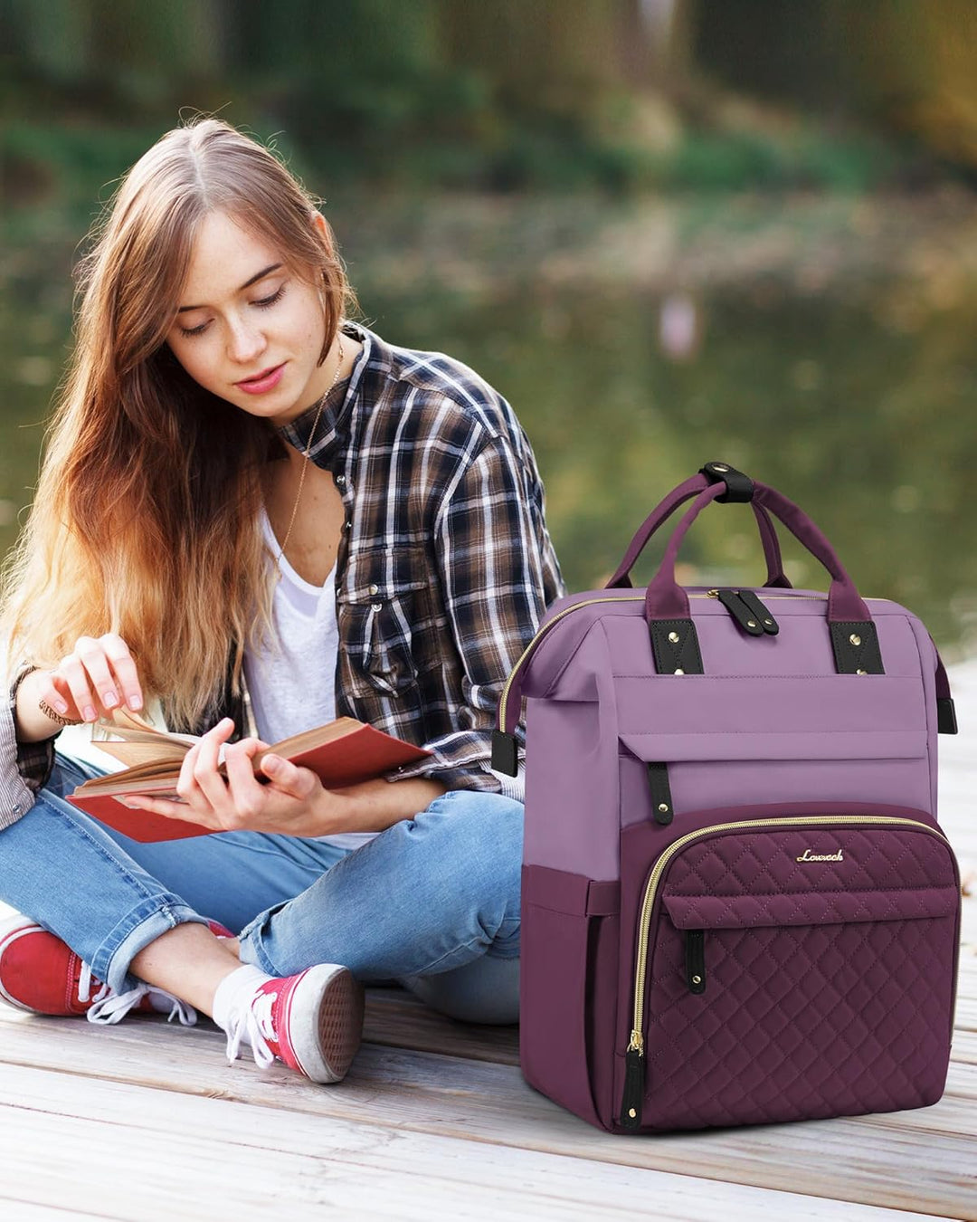 LOVEVOOK Mochila para laptop para mujer, Taro-uva Púrpura, Moderno