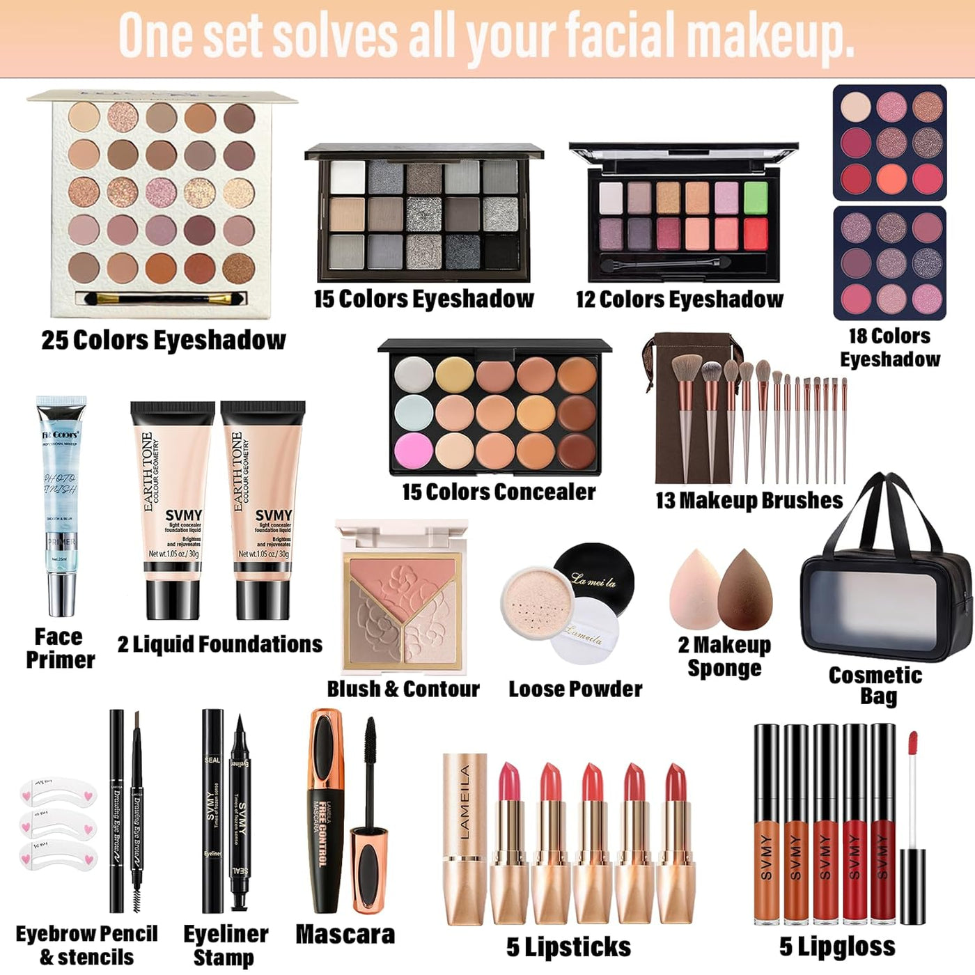 Set de maquillaje para mujeres, juego de maquillaje de viaje para a...