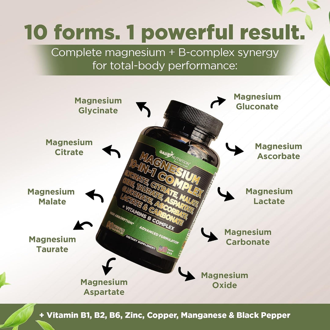 Complejo de magnesio de Gade Nutrition 10 en 1 - Glicinato, citrato...