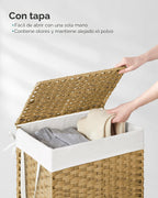 SONGMICS Canasta de lavandería con tapa, cesto de ropa de 23.8 galones (90 L) de ratán sintético con tapa y asas, plegable, forro extraíble, amarillo ganso ULCB51NL
