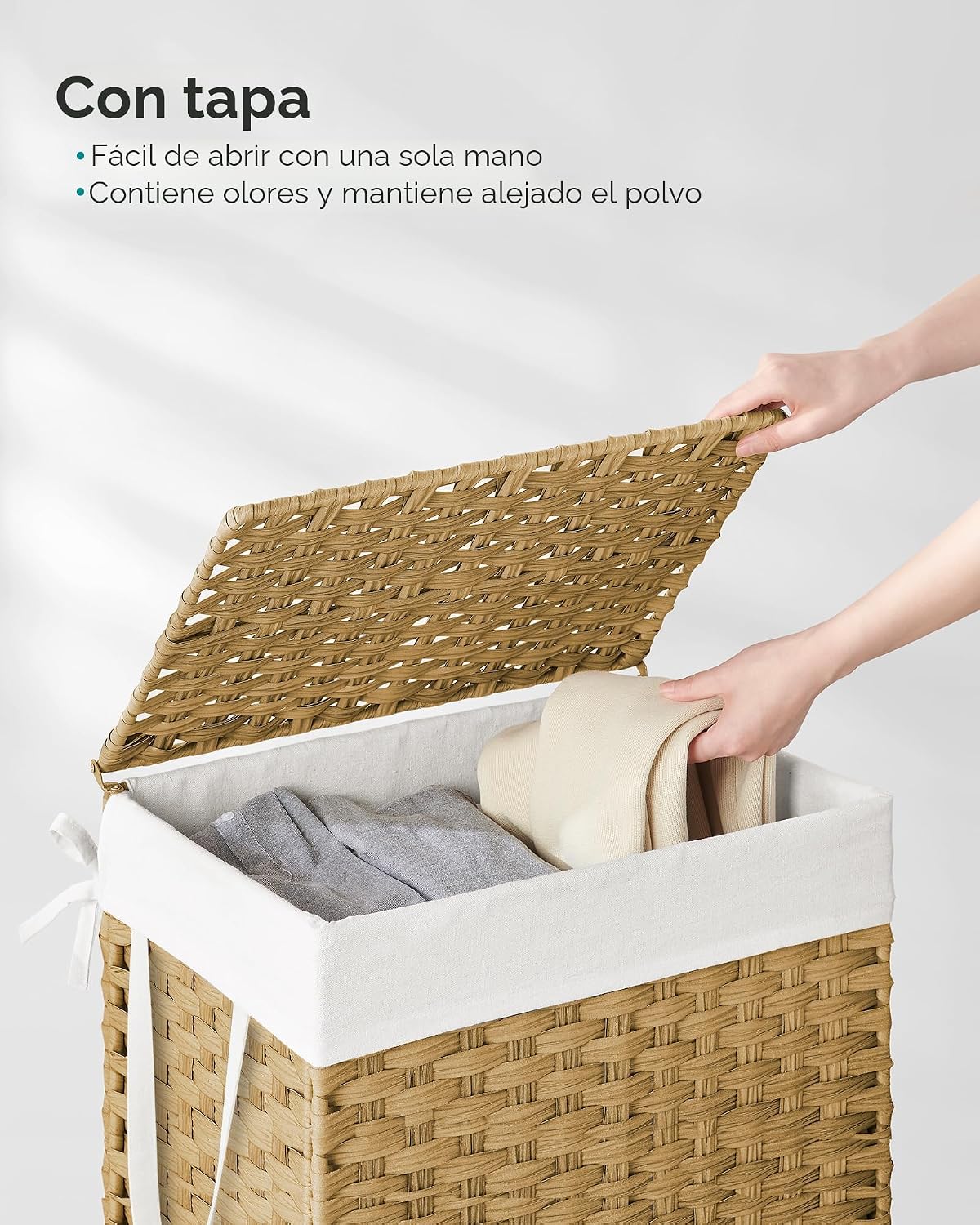 SONGMICS Canasta de lavandería con tapa, cesto de ropa de 23.8 galones (90 L) de ratán sintético con tapa y asas, plegable, forro extraíble, amarillo ganso ULCB51NL