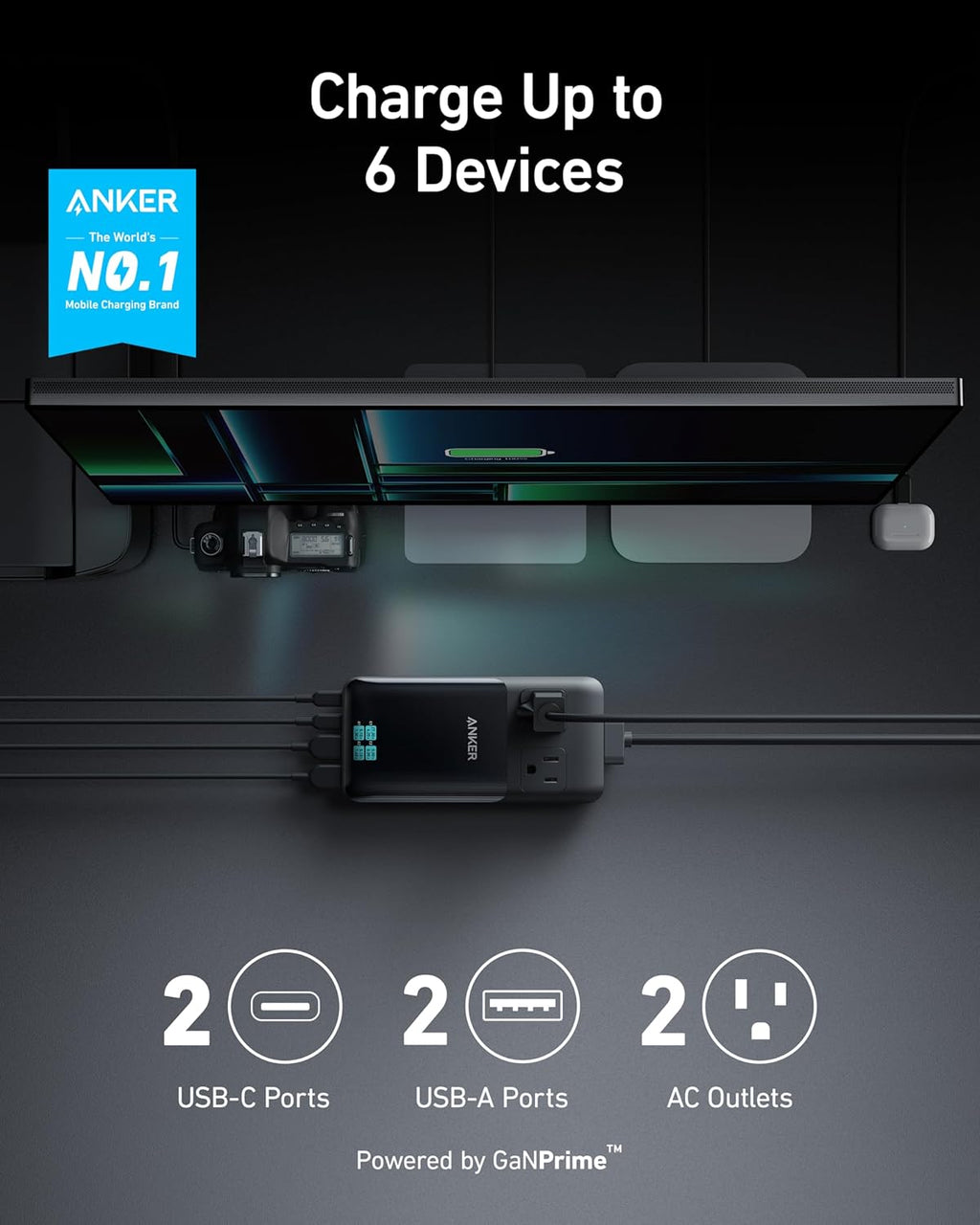 Anker Prime carga Station, 140W 6-en-1 Travel Power Strip, 2 USB C