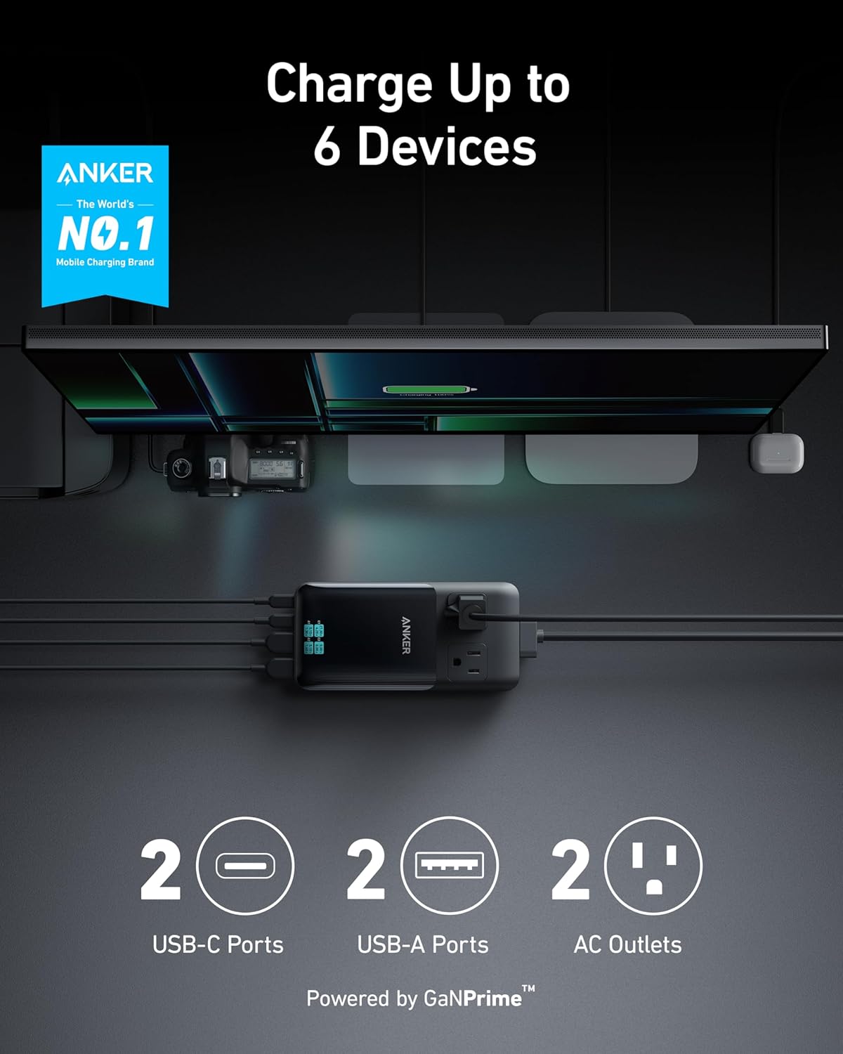 Anker Prime carga Station, 140W 6-en-1 Travel Power Strip, 2 USB C