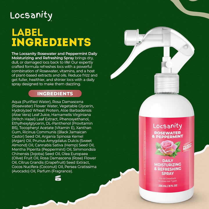 Locsanity Hidratante diario con agua de rosas y menta para el cuero...