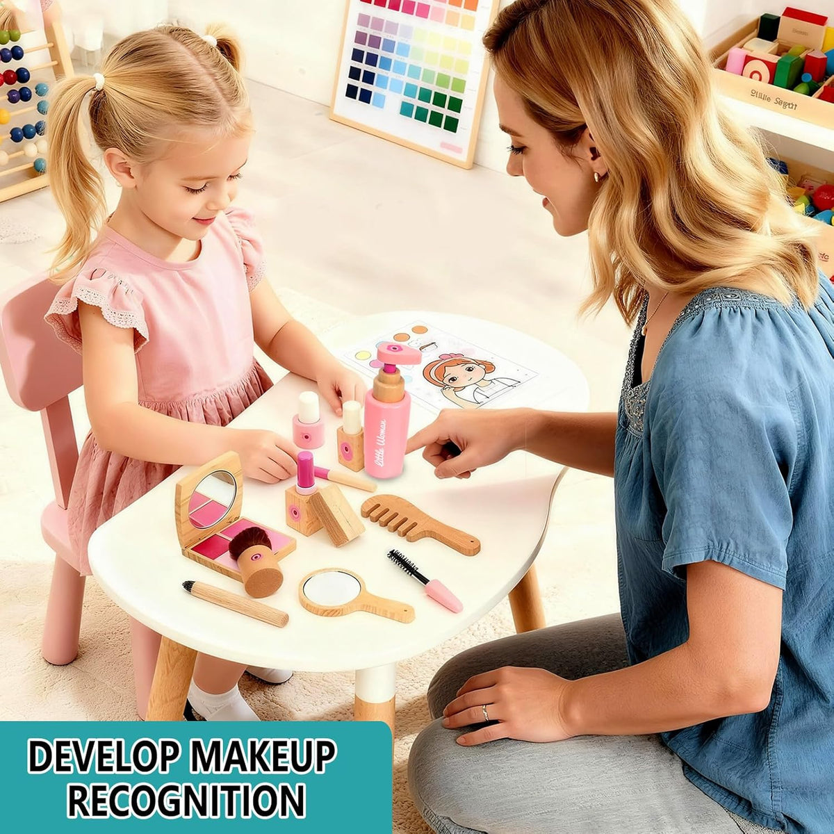 Maquillaje de madera para niños pequeños de 1 a 3 años, 100% seguro y no tóxico