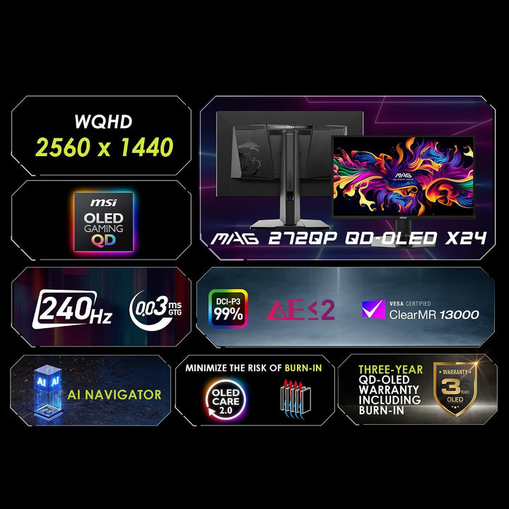 msi MAG 272QP QD-OLED X24 Monitor de juegos WQHD de 27 pulgadas, pa...