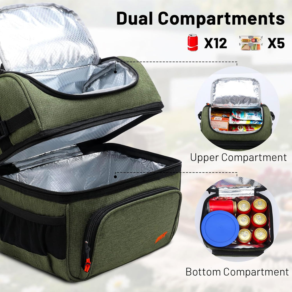 MIER Lonchera para hombre, doble compartimento, bolsa de almuerzo para