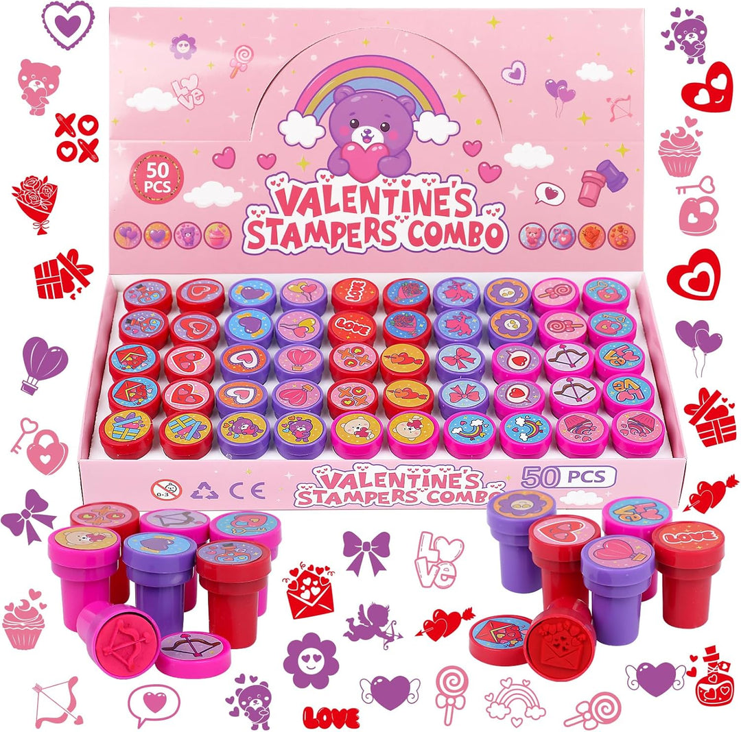 FOIMAS 50pcs Valentines Day Stamps Self Inking Stamps