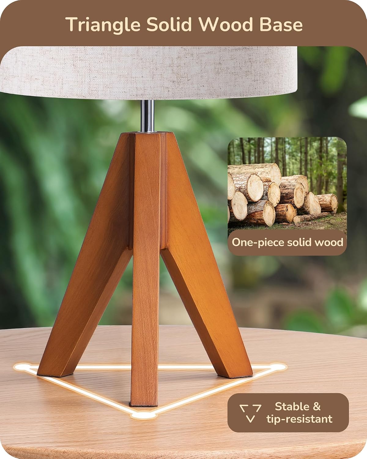Lámpara EDISHINE Lámpara de mesa con trípode, pequeña y bonita lámpara de noche