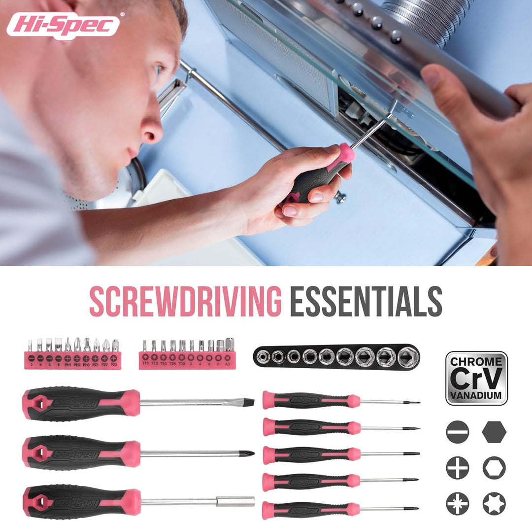 Hi-Spec Juego de herramientas de reparación de bricolaje rosa para...
