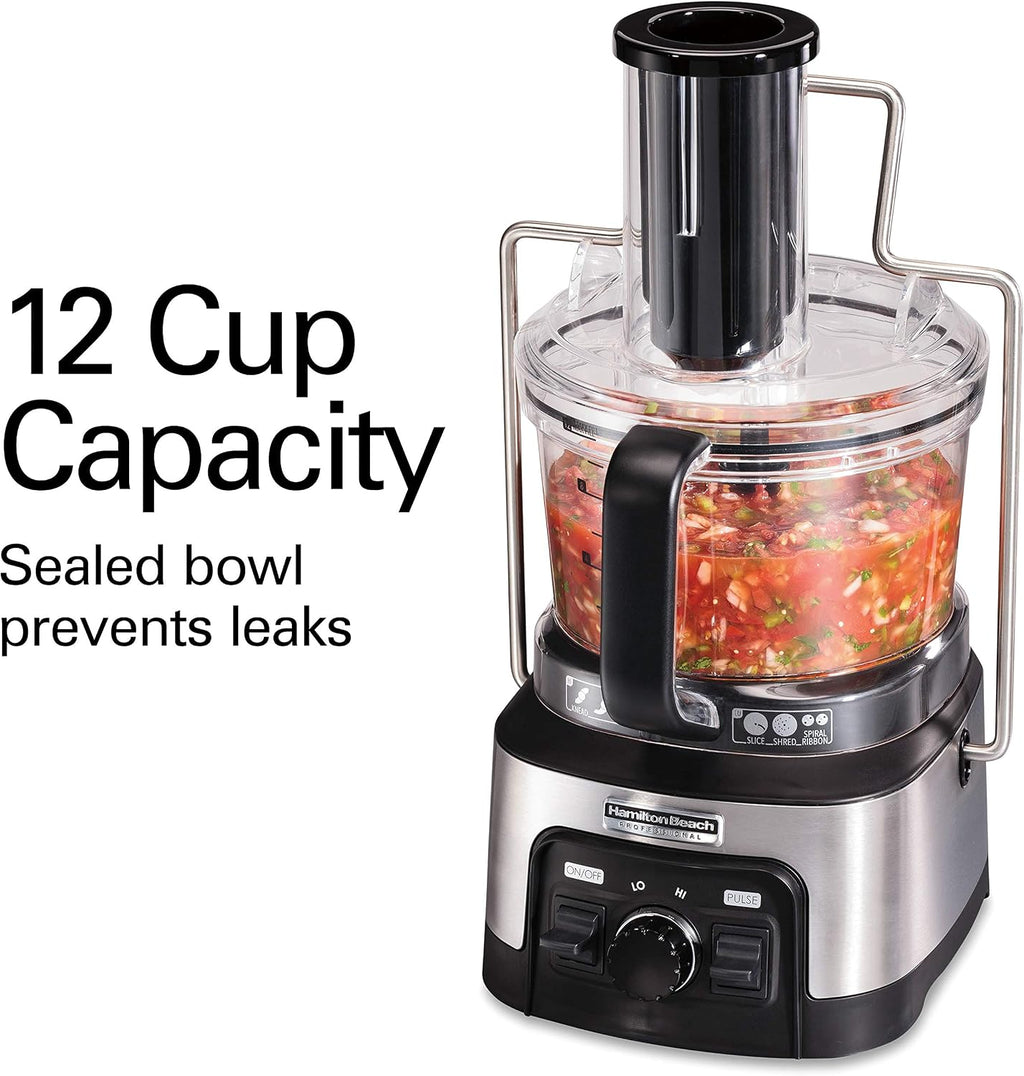 Hamilton Beach Professional Stack & Snap - Procesador de alimentos y espiralizador de verduras para rebanar, triturar y amasar, canal de alimentación extragrande de 3 pulgadas que cabe verduras