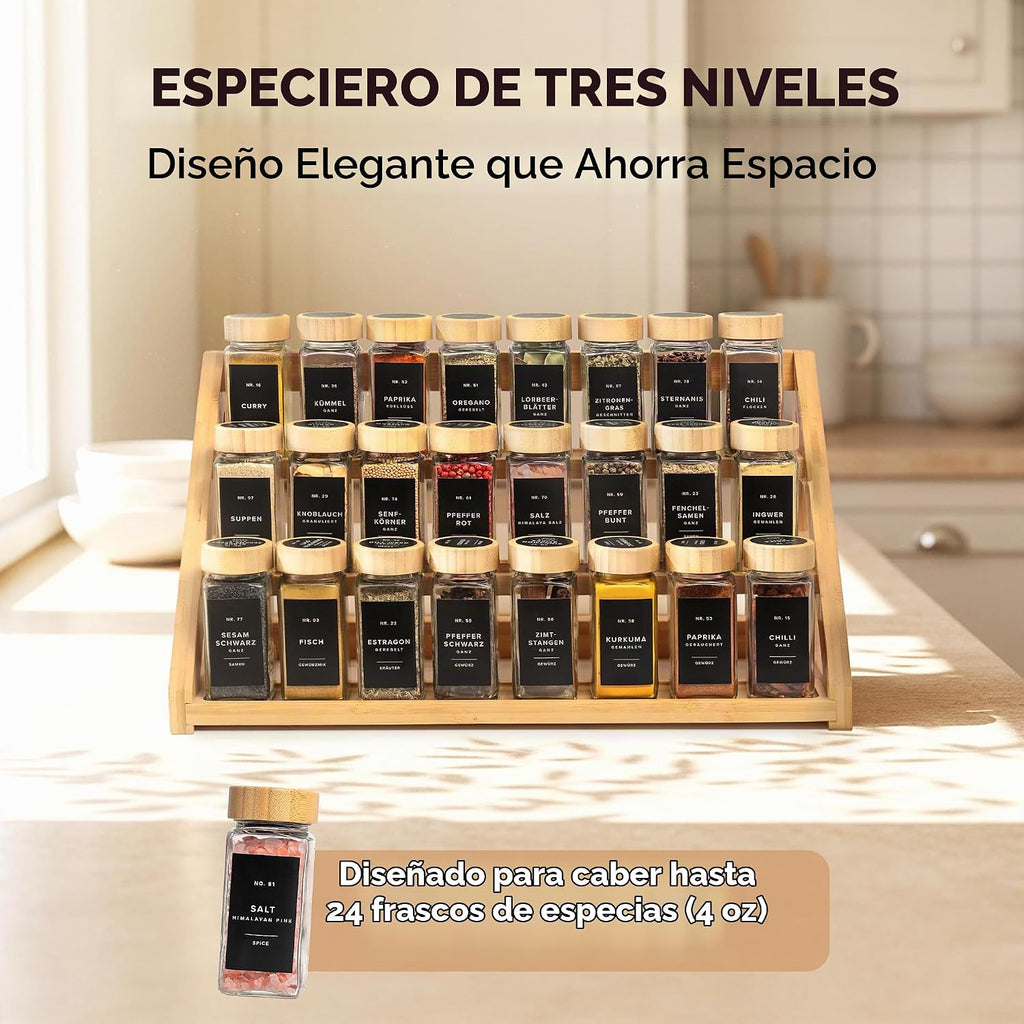 Organizador de especias de bambú de 3 niveles para gabinete
