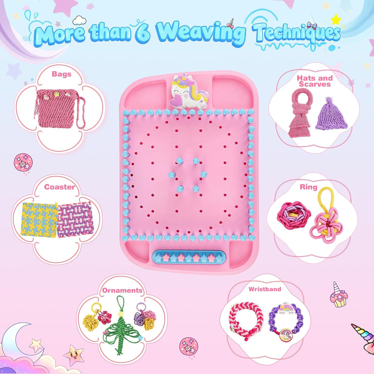 Nicella - Kit de fabricación de pulseras de la amistad 6 en 1, juguetes de telar para niños, más de 500 piezas de kits de bricolaje para pulseras, agarraderas, colgantes, bolsos, sombreros y bufandas