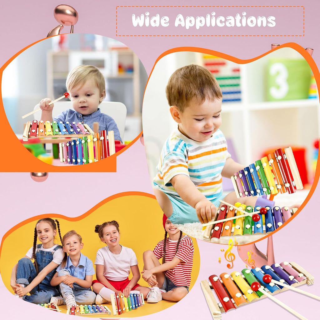 10 juegos de xilófono de madera para niños, instrumento de juguete musical con 20 mazos de madera, kit de percusión para niños en edad preescolar y educativa, aprendizaje musical