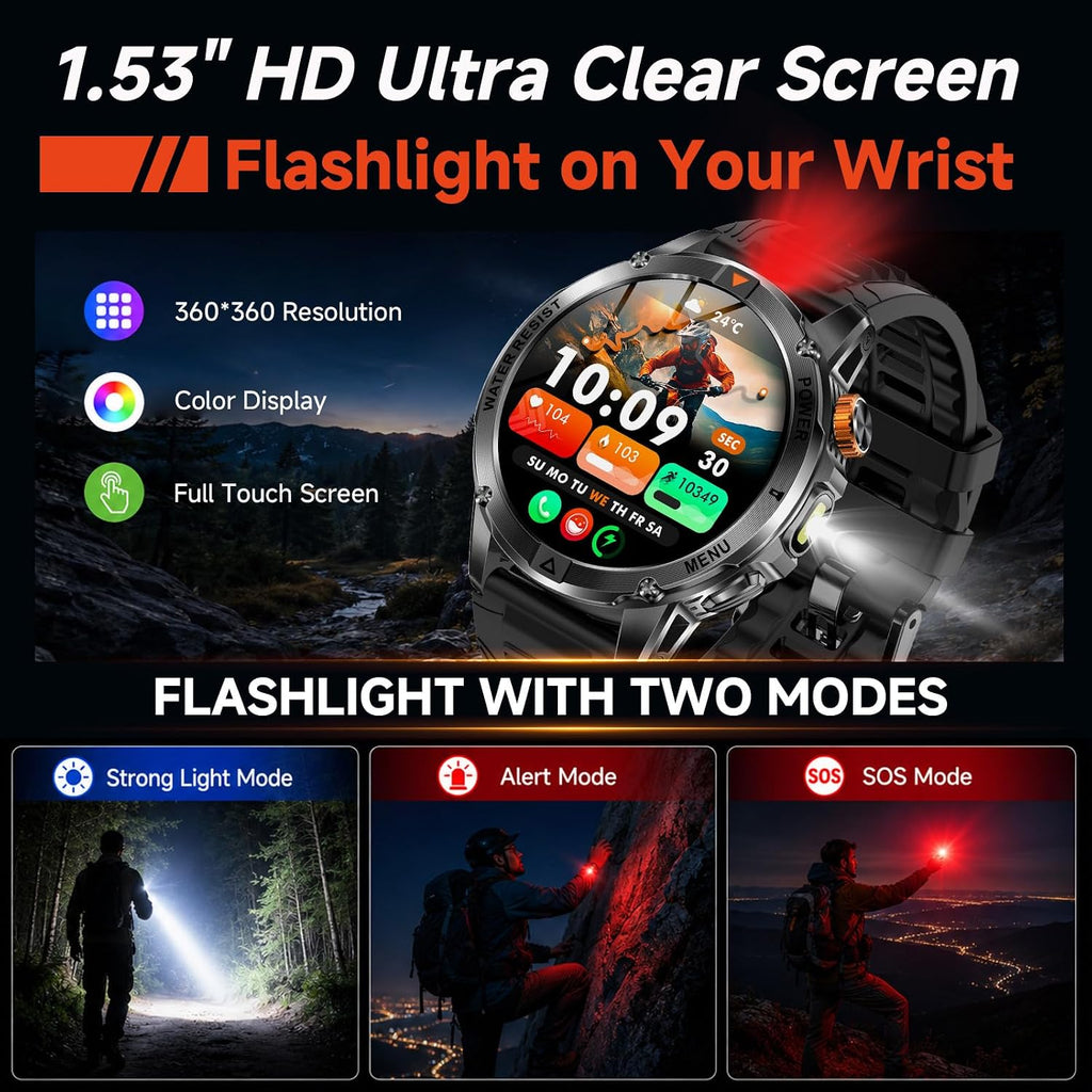 KPEP Smart Watch para Hombre (Responder/Hacer Llamada) - Smartwatch Militar HD de 1.53"