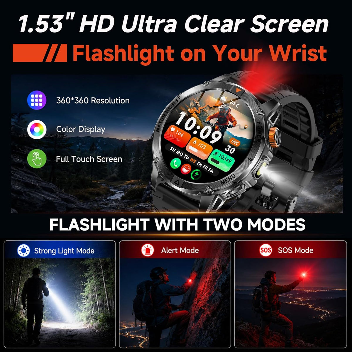 KPEP Smart Watch para Hombre (Responder/Hacer Llamada) - Smartwatch Militar HD de 1.53"