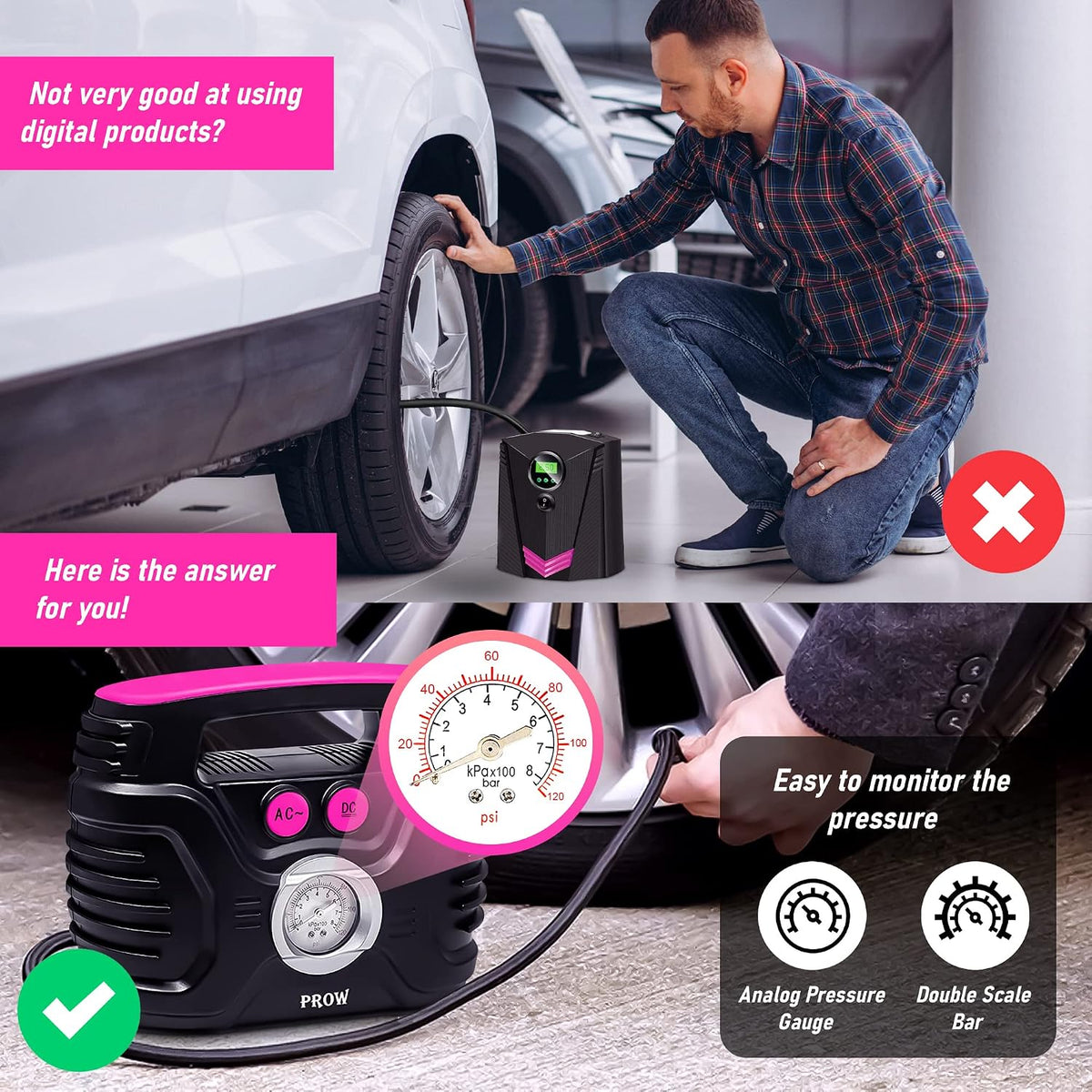 Compresor de aire eléctrico, inflador de neumáticos portátil con ma...