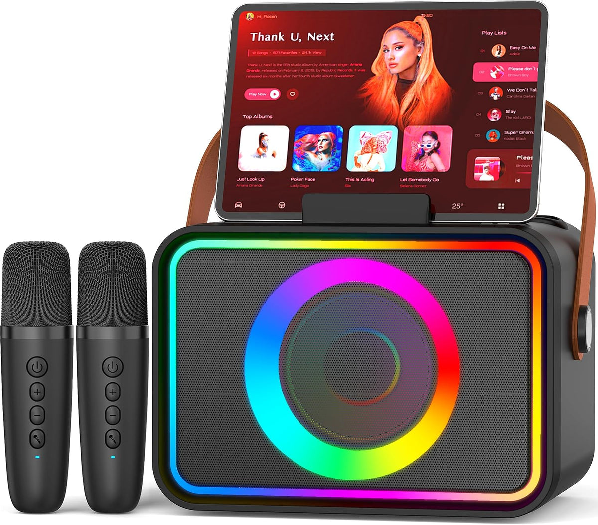 Máquina de karaoke para niños y adultos, altavoz Bluetooth, 2 micrófonos