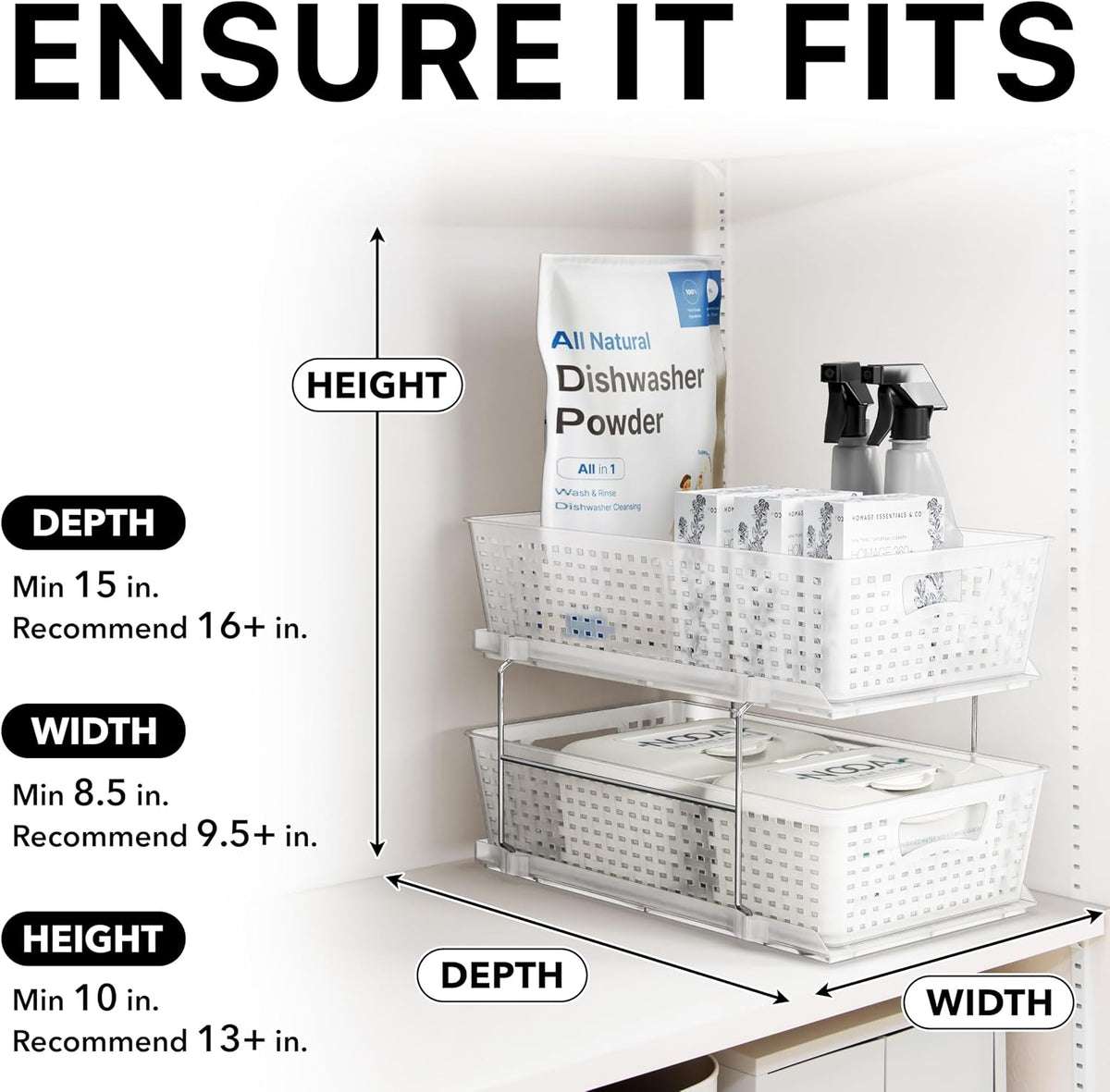 Simple Houseware Organizador Extraíble de 2 Niveles para Debajo del Fregadero, Transparente