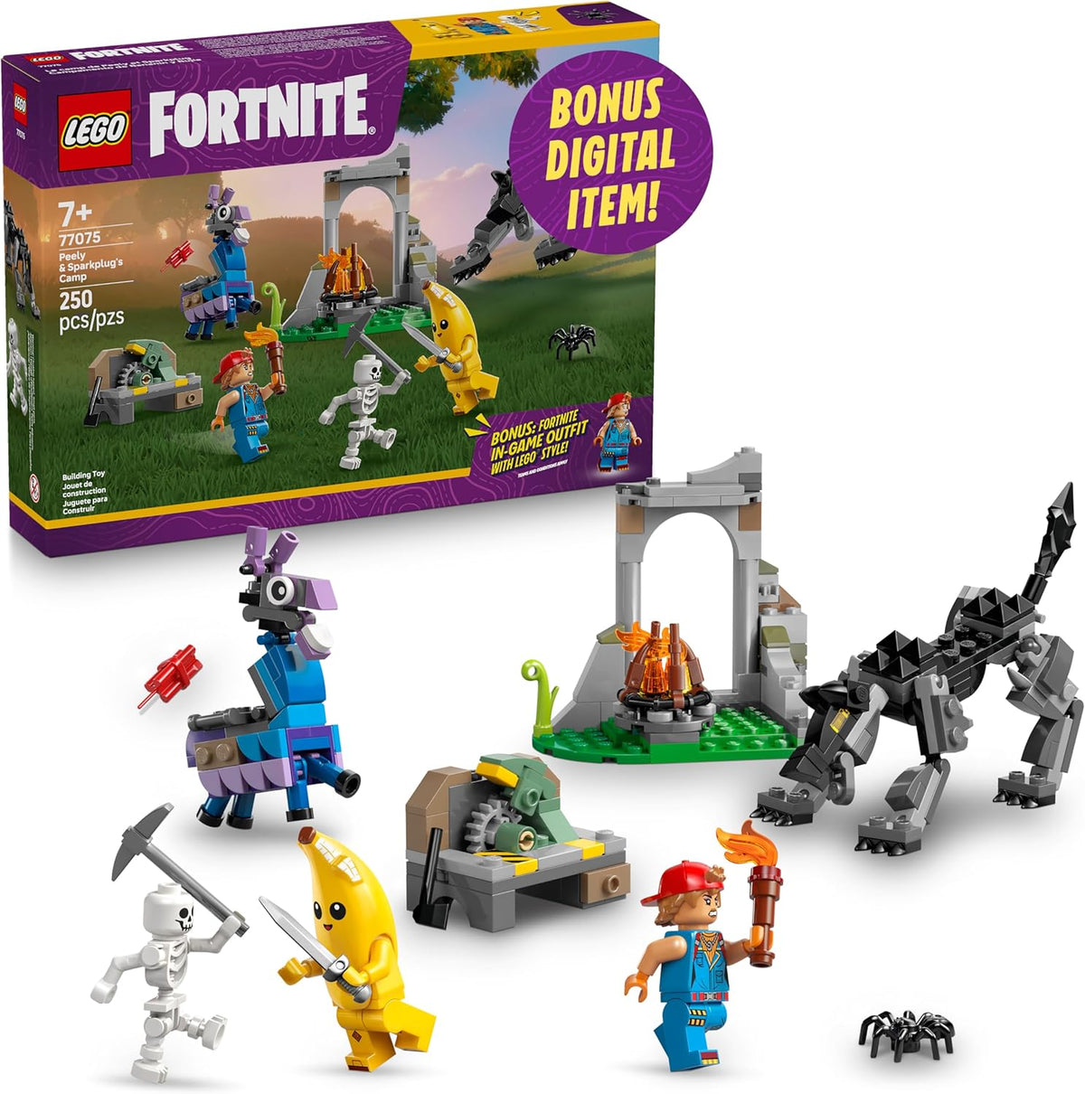 LEGO Fortnite Campamento de Peely y Sparkplug para niños -