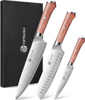 YOTSUBA 3 PIECES Juego de Cuchillos de Cocina Japoneses con Mango de Madera de Rosewood y Funda Completa