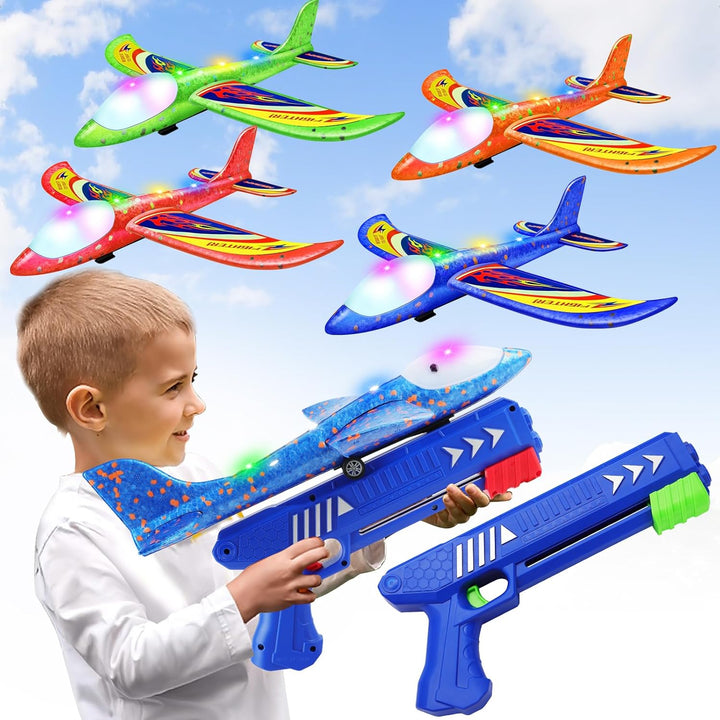 Wesfuner Paquete de 4 Juguetes Lanzadores de Aviones, 2 Modos de Vu...