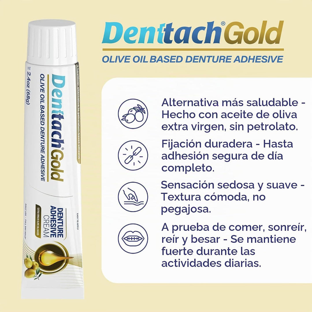 Denttach Gold Adhesivo para Dentaduras, Crema Adhesiva Premium a Ba...