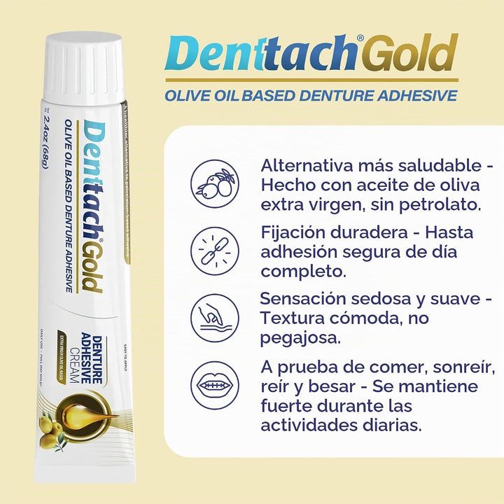 Denttach Gold Adhesivo para Dentaduras, Crema Adhesiva Premium a Ba...