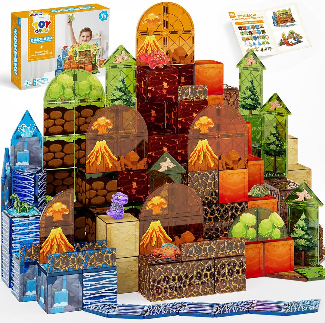 TOY Life Juego de 79 piezas de fichas magnéticas de dinosaurios, bl...