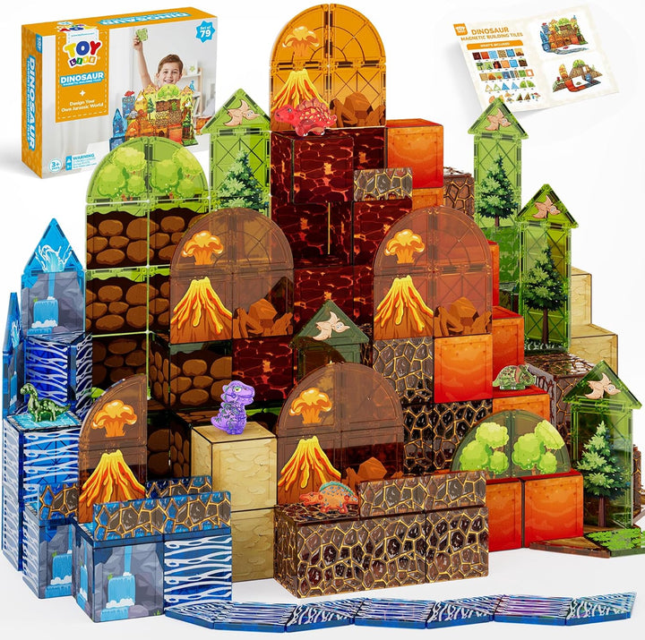 TOY Life Juego de 79 piezas de fichas magnéticas de dinosaurios, bl...
