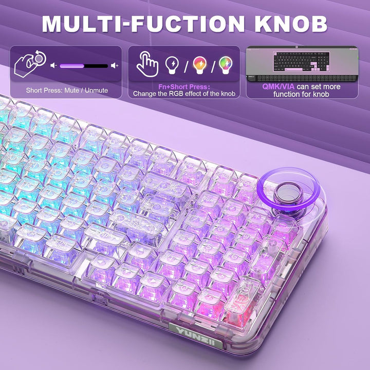 YUNZII X98 QMK\/VIA Teclado mecánico inalámbrico para juegos con pe...