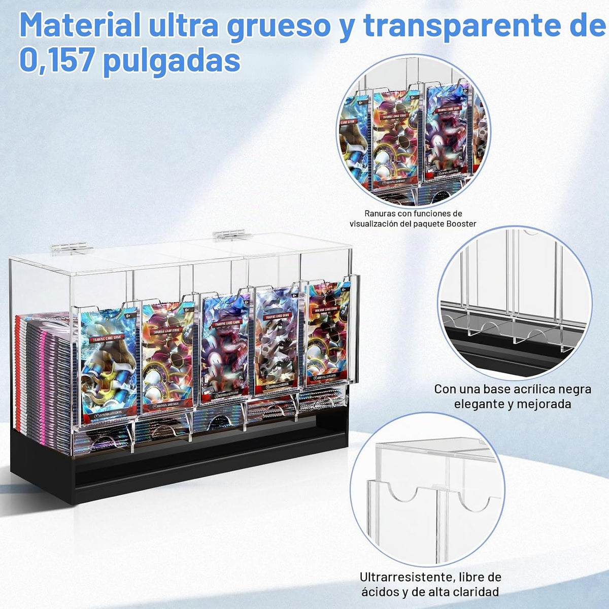 CHEPULA Dispensador de 5 ranuras, dispensador de tarjetas, caja de refuerzo acrílica para tarjetas intercambiables, paquetes de refuerzo deportivos (apertura de la tapa superior)