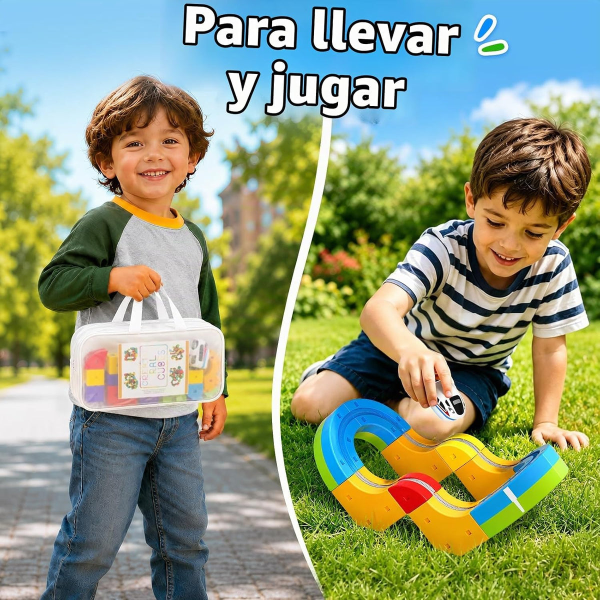 Juego de tren eléctrico 3D para niños, 22 piezas de juguete de pista de carreras 3D, juguete de tren de viaje portátil con bolsa de viaje, juegos de pista de carreras para niños, niños y niñas de 3