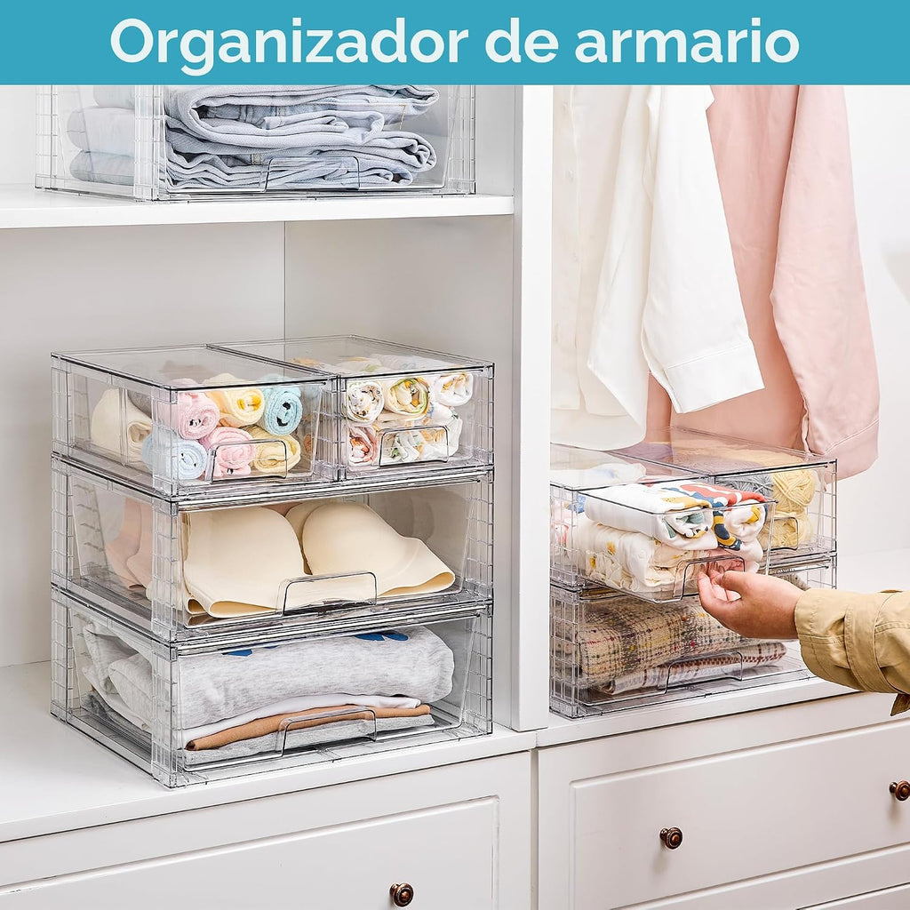 Vtopmart Cajones de almacenamiento apilables transparentes, juego de 3