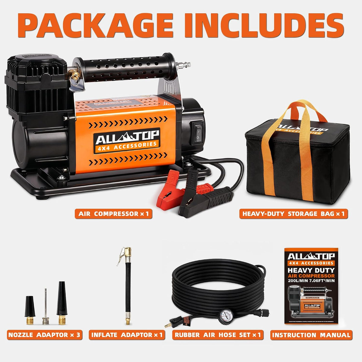 ALL-TOP kit con compresor de aire portátil de 12 V de alto rendimie...