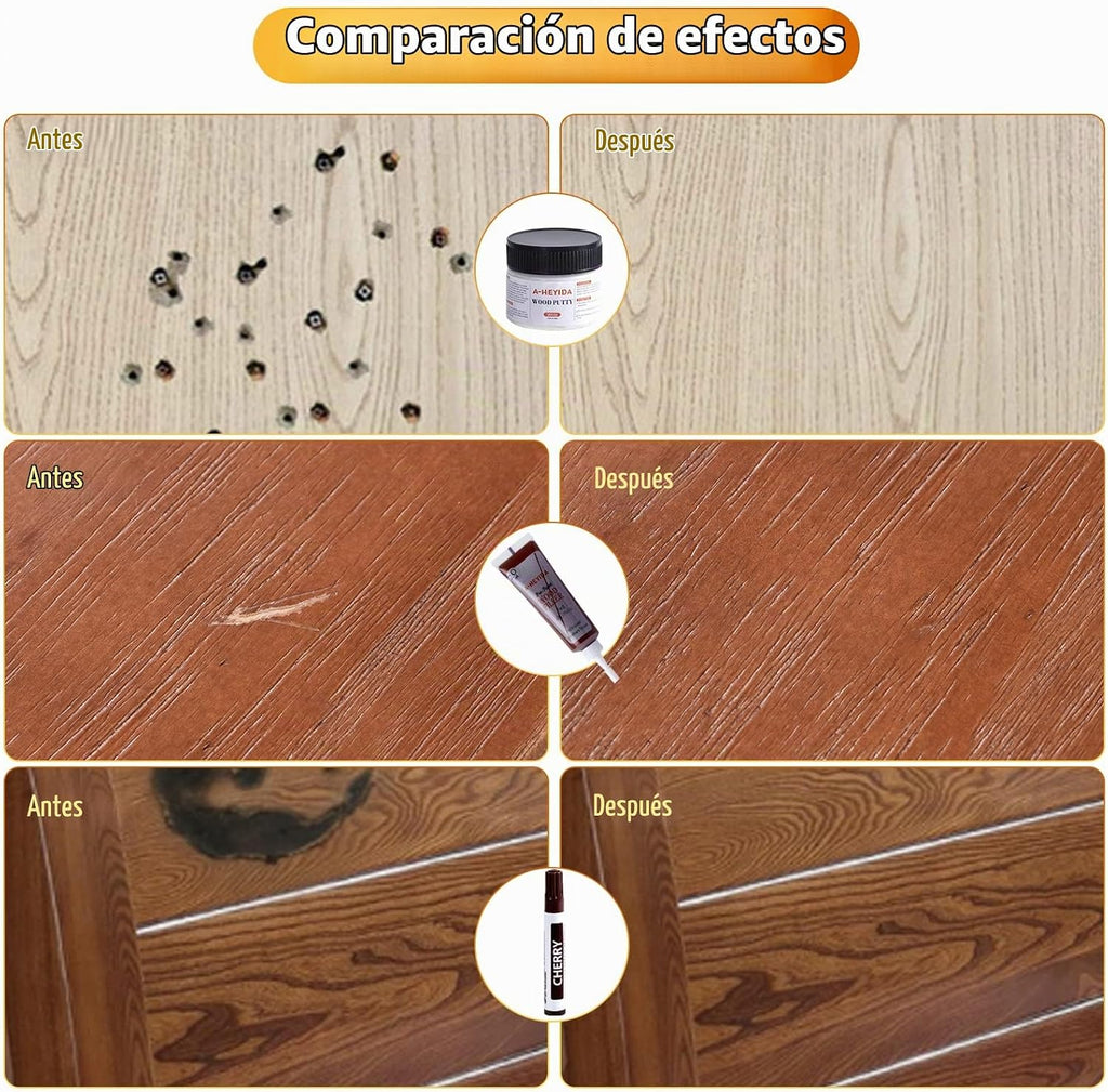 Kit de reparación de muebles de madera, juego de 39, kit de reparación de arañazos para suelo, relleno de madera, kit de reparación de muebles, marcadores de madera para rasguños, manchas agujeros, retoque cualquier madera, madera dura, laminado, puerta