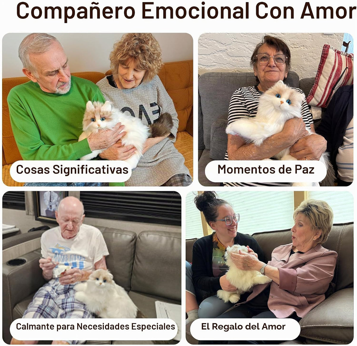 Chongker Animales de peluche de gato robot compañero realista para ancianos