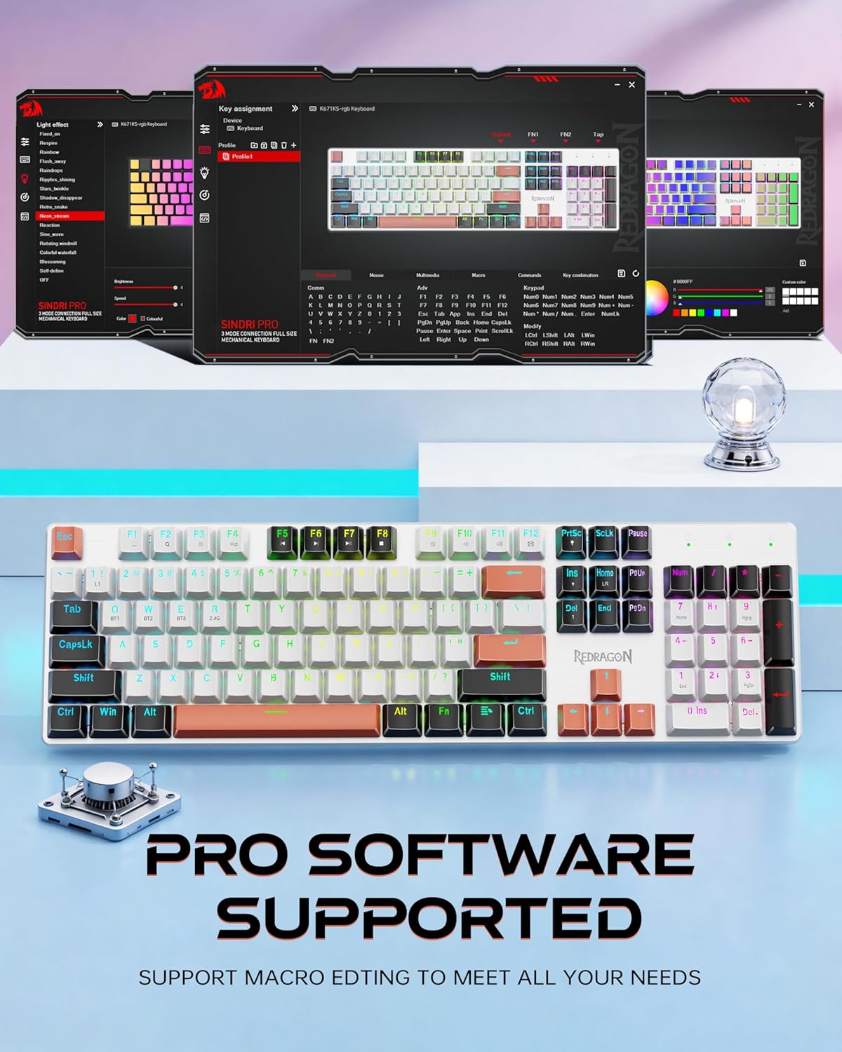 Redragon Teclado mecánico inalámbrico para juegos, triple modo BT\/...