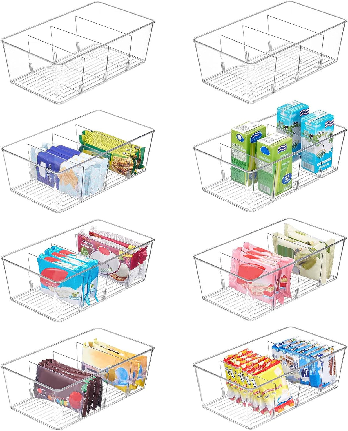 Vtopmart - Paquete de 8 recipientes organizadores de almacenamiento de alimentos, recipientes de plástico transparente para despensa, cocina, refrigerador, organización y almacenamiento en armario