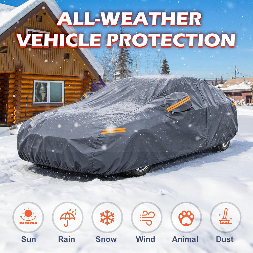 Coverlex Fundas de automóvil para todo tipo de clima, impermeables para sedanes de tamaño mediano, 6 capas de lona resistente universal para Chevy Malibu, Ford Fusion, Kia Stinger K5/Optima, Mazda 6
