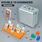 Queensell Juego de Dominó de Tren Mexicano Doble 15 con 8 Soportes - Cubo de Madera y Soportes para Fichas - Doble 15 con Puntos (D15 + 8 Soportes)