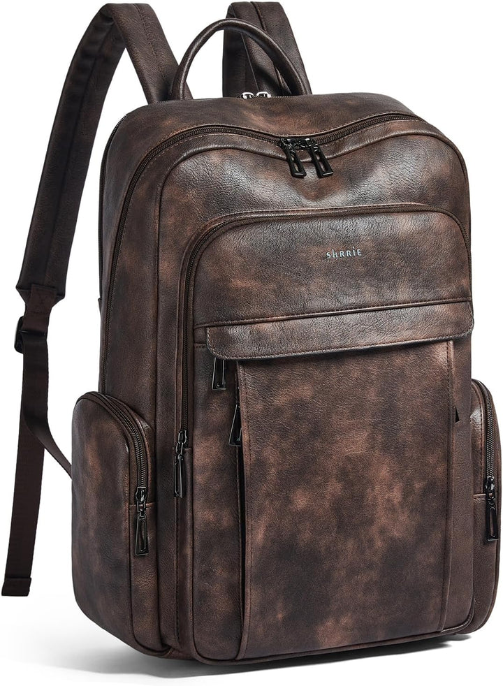 Shrrie Mochila de cuero para computadora portátil para mujer con 17...