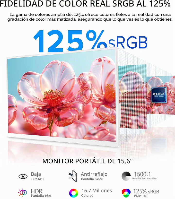 UPERFECT Monitor portátil 15.6", 125% sRGB 1080P Monitor portátil (...