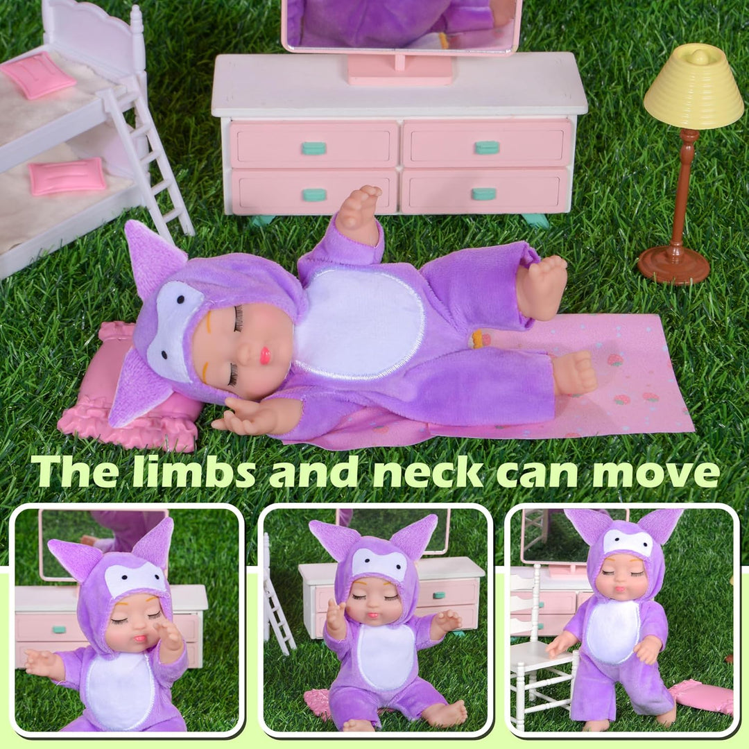 4 Pcs Muñecas de Bebé de 7 Pulgadas con Adorables Trajes Temáticos...